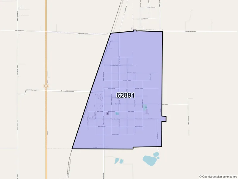 Map of Valier, Illinois and ZIP codes