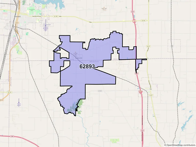 Map of ZIP Code 62893 — Walnut Hill, IL