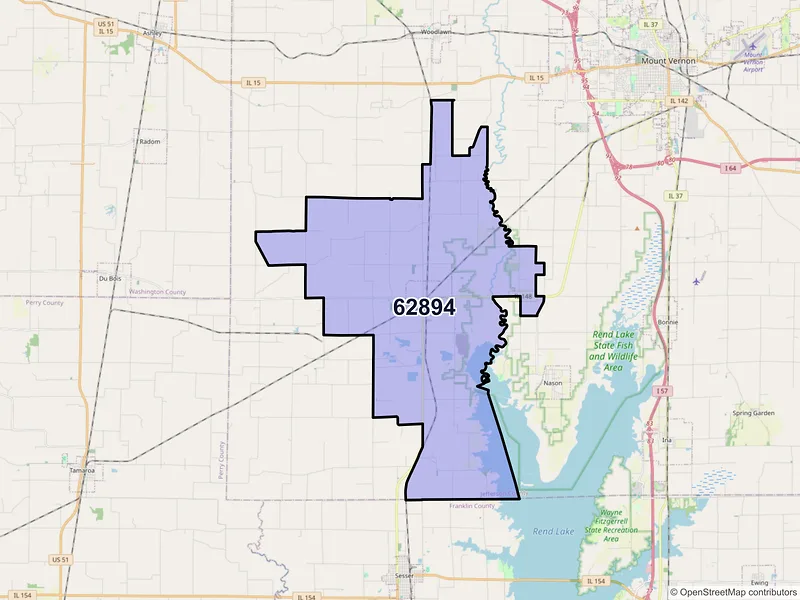 Map of ZIP Code 62894 — Waltonville, IL