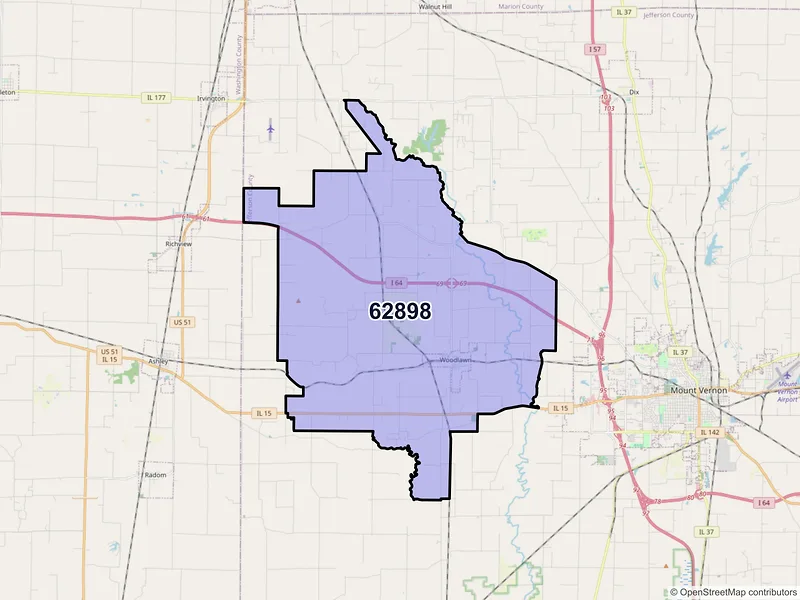Map of Woodlawn, Illinois and ZIP codes