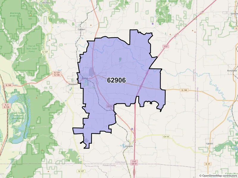 Map of ZIP Code 62906 — Anna, IL