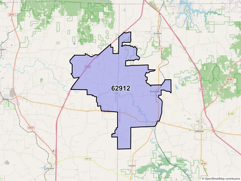 Map of ZIP Code 62912 — Buncombe, IL