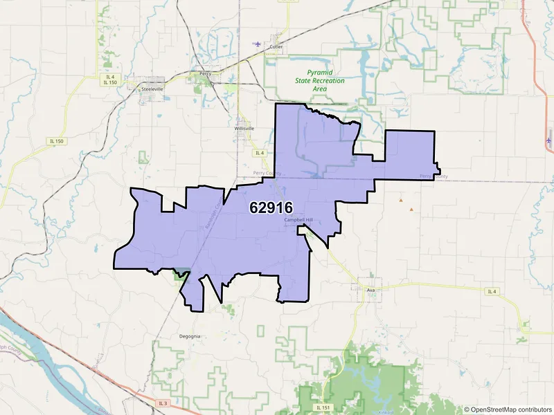 Map of Campbell Hill, Illinois and ZIP codes
