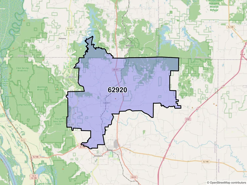 Map of ZIP Code 62920 — Cobden, IL