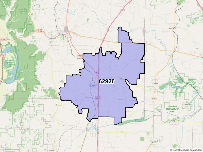Map of ZIP Code 62926 — Dongola, IL