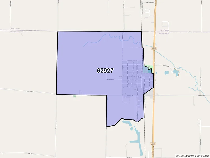 Map of Dowell, Illinois and ZIP codes