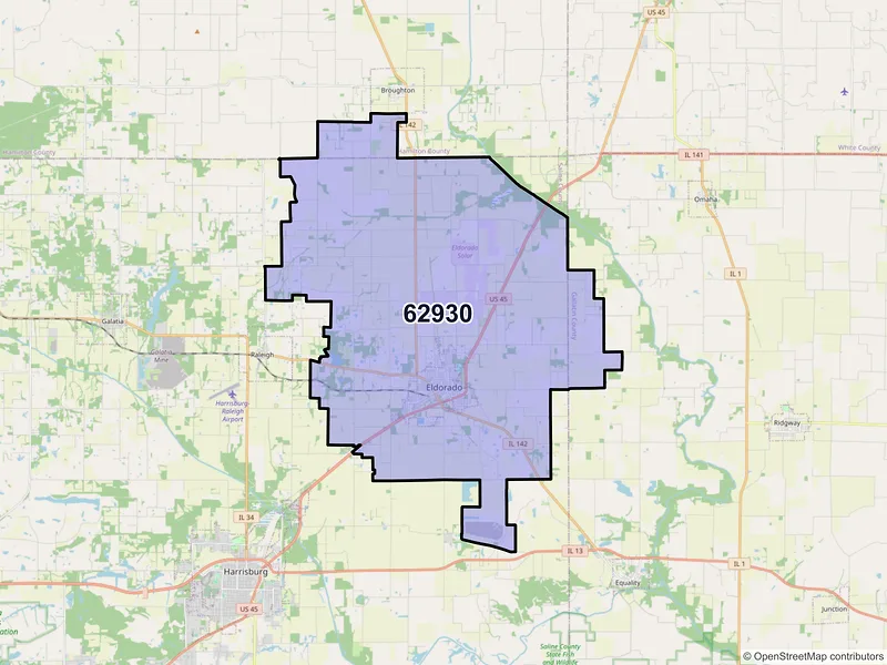 Map of ZIP Code 62930 — Eldorado, IL