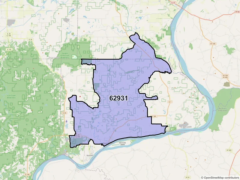 Map of ZIP Code 62931 — Elizabethtown, IL