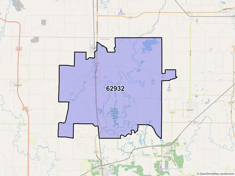 Map of ZIP Code 62932 — Elkville, IL