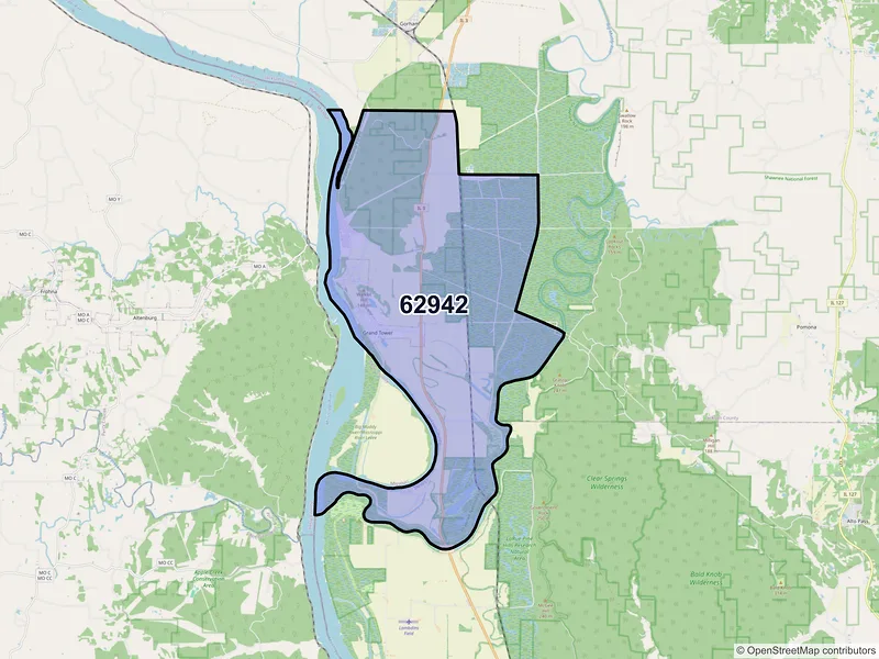 Map of Grand Tower, Illinois and ZIP codes