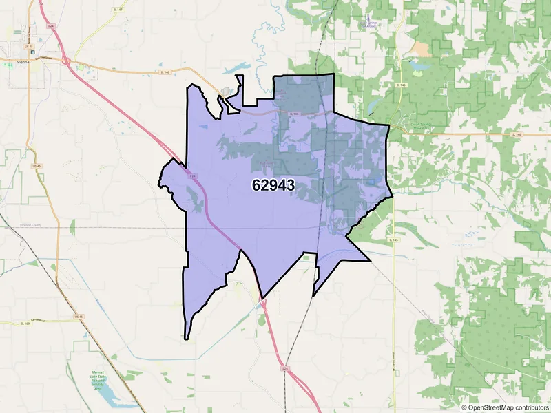 Map of ZIP Code 62943 — Grantsburg, IL