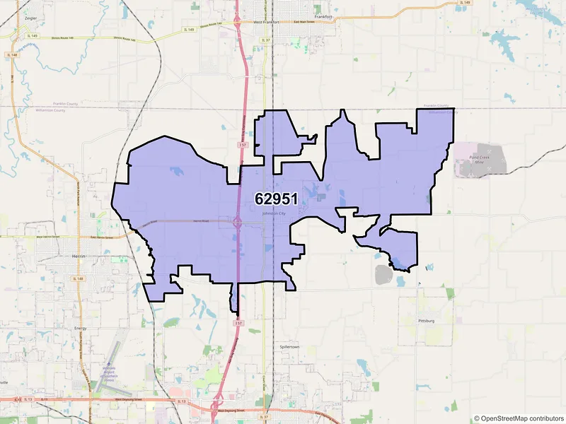 Map of ZIP Code 62951 — Johnston City, IL
