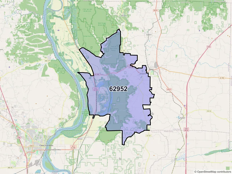 Map of ZIP Code 62952 — Jonesboro, IL