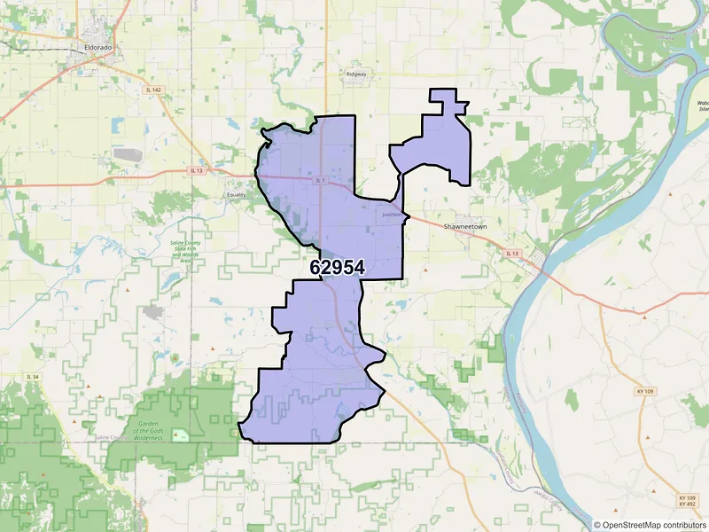 Map of ZIP Code 62954 — Junction, IL