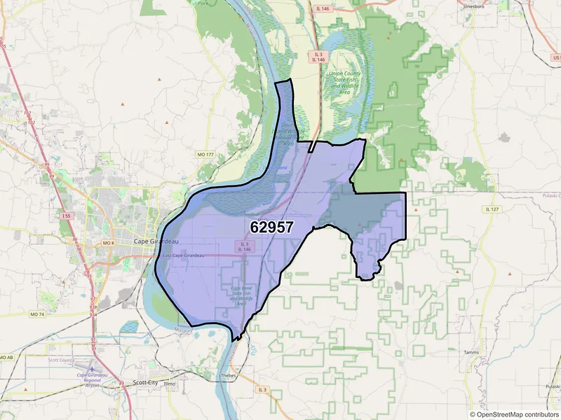 Map of ZIP Code 62957 — Mc Clure, IL