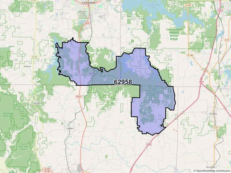 Map of ZIP Code 62958 — Makanda, IL