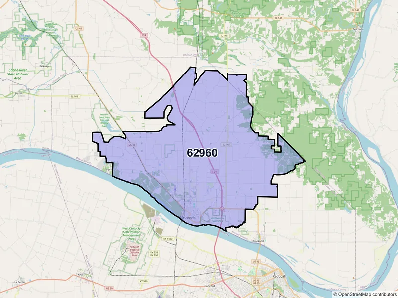 Map of Metropolis, Illinois and ZIP codes