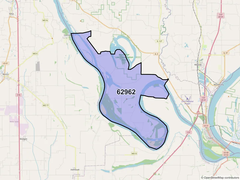 Map of ZIP Code 62962 — Miller City, IL