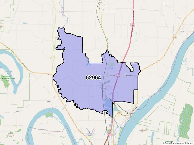 Map of ZIP Code 62964 — Mounds, IL