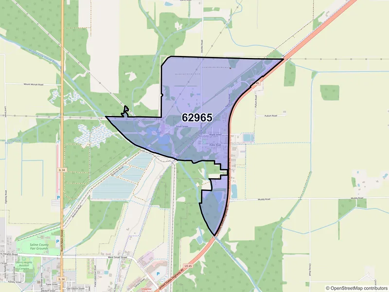 Map of Muddy, Illinois and ZIP codes