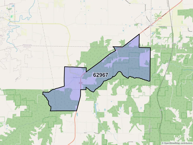Map of ZIP Code 62967 — New Burnside, IL