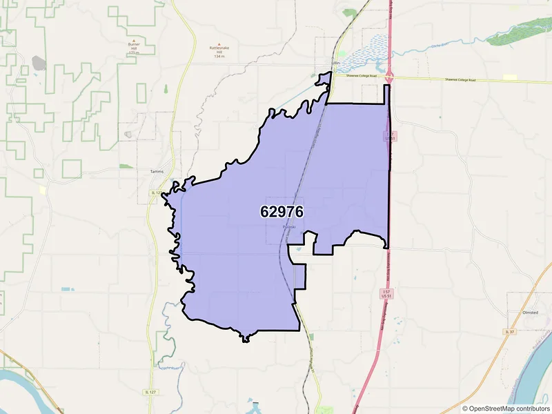 Map of ZIP Code 62976 — Pulaski, IL
