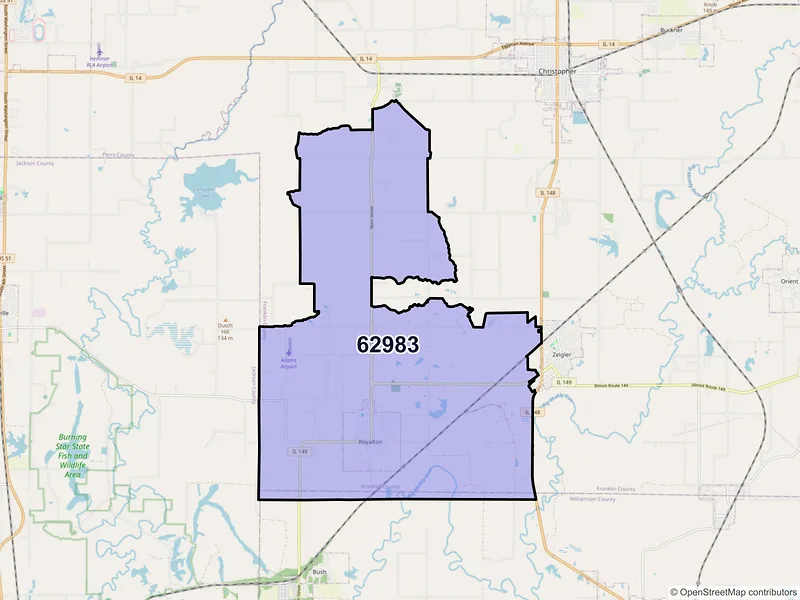 Map of ZIP Code 62983 — Royalton, IL
