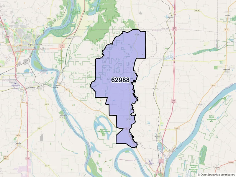 Map of ZIP Code 62988 — Tamms, IL