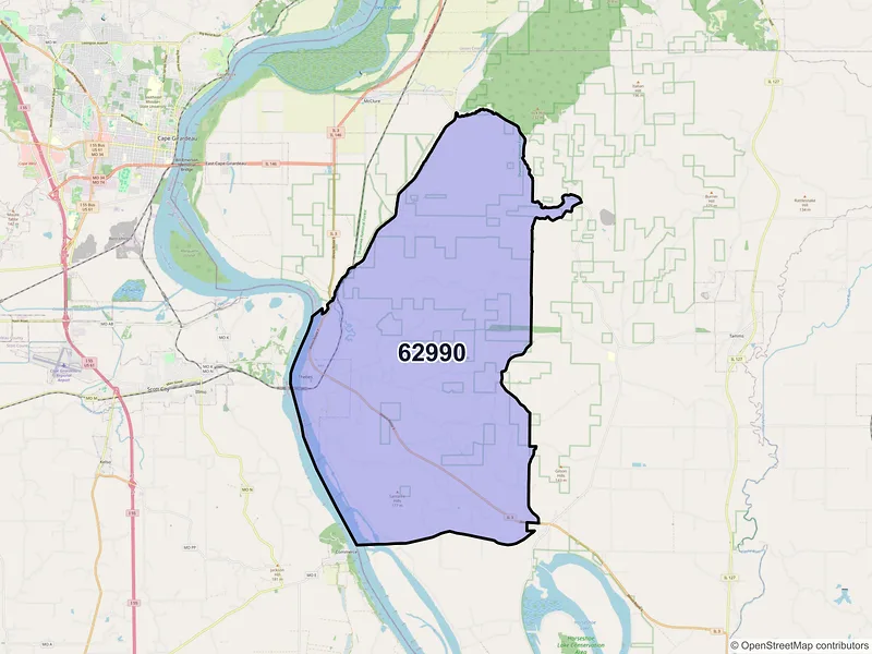 Map of ZIP Code 62990 — Thebes, IL