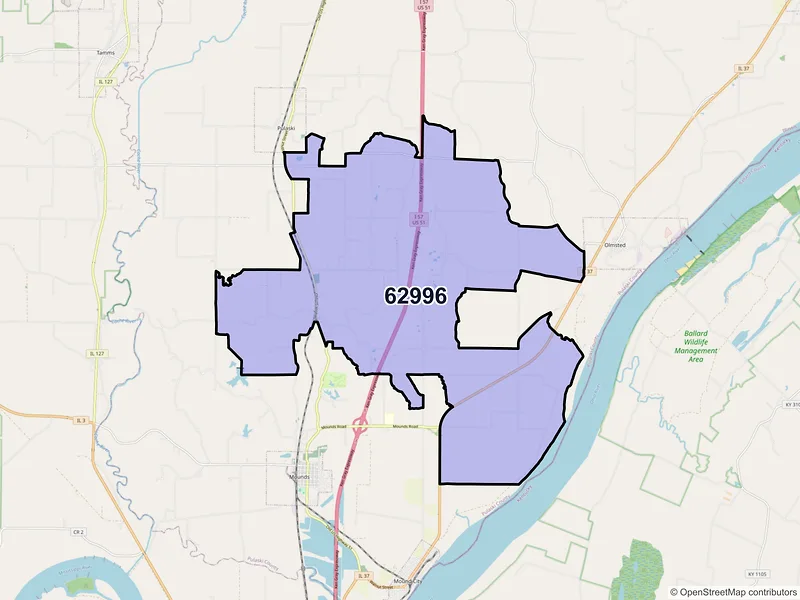 Map of ZIP Code 62996 — Villa Ridge, IL