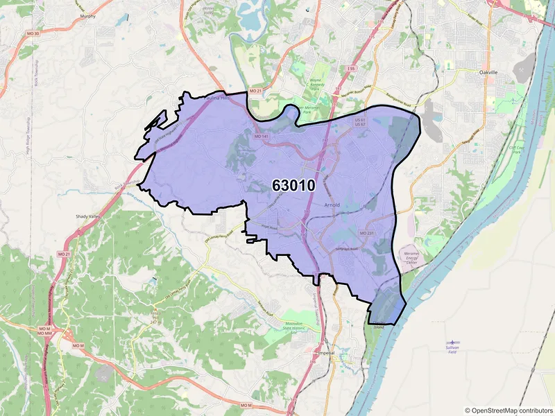 Map of ZIP Code 63010 — Arnold, MO