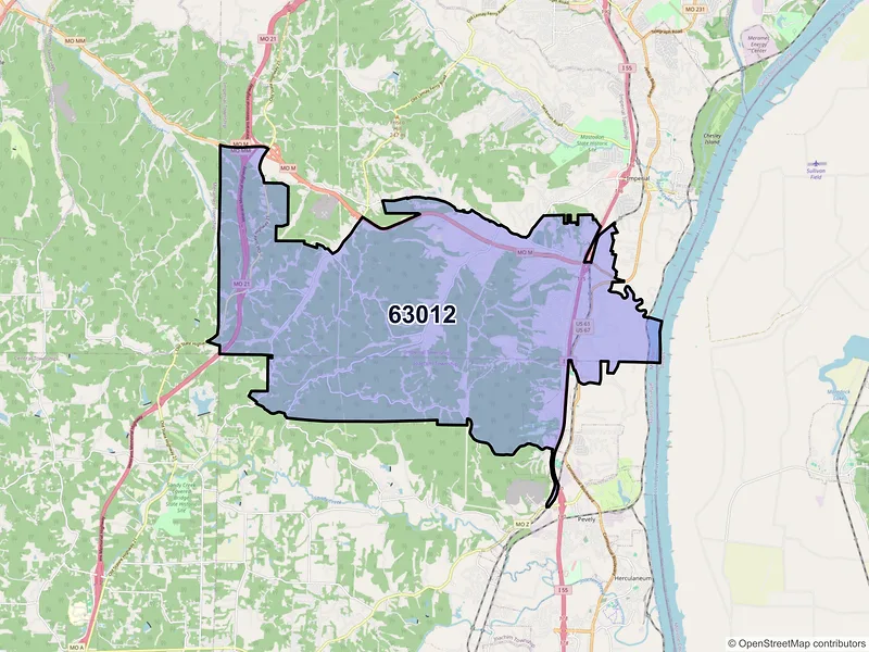 Map of Barnhart, Missouri and ZIP codes