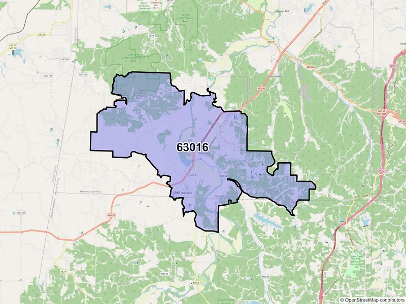 Map of ZIP Code 63016 — Cedar Hill, MO