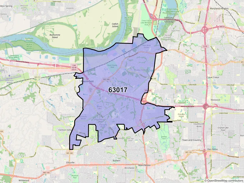 Map of ZIP Code 63017 — Chesterfield, MO