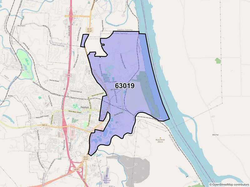 Map of ZIP Code 63019 — Crystal City, MO
