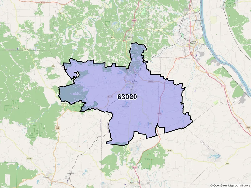 Map of ZIP Code 63020 — De Soto, MO