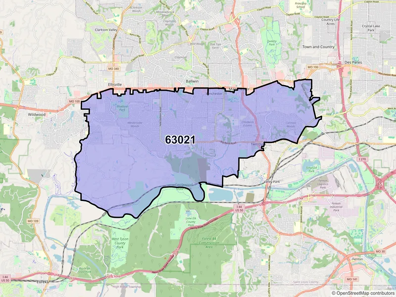 Map of ZIP Code 63021 — Ballwin, MO