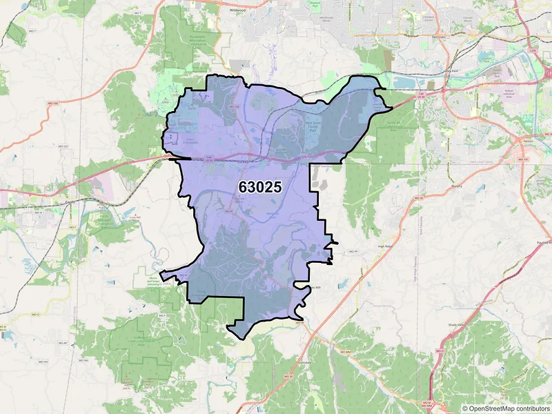 Map of ZIP Code 63025 — Eureka, MO
