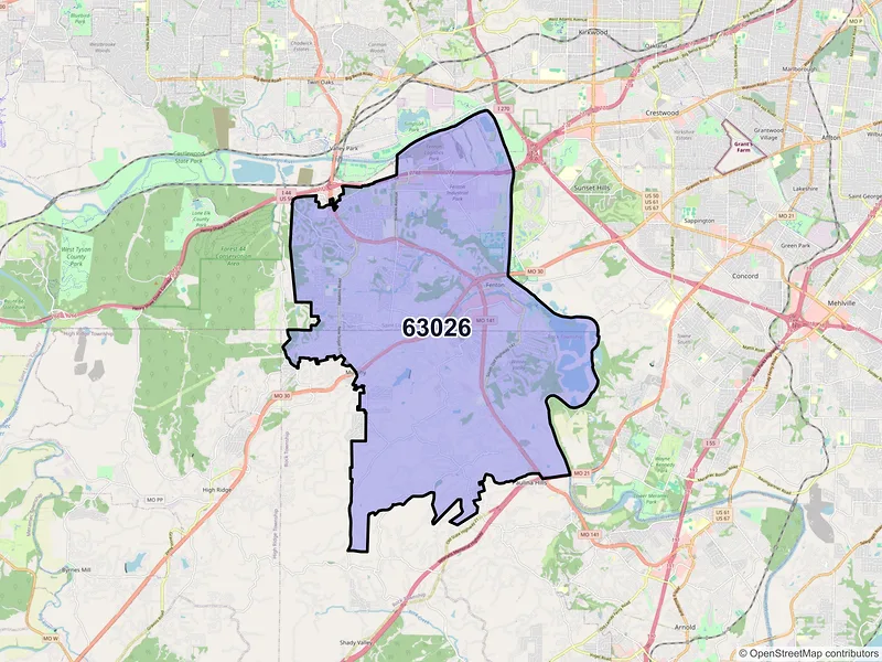 Map of ZIP Code 63026 — Fenton, MO