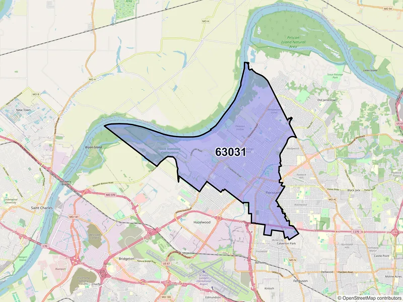 Map of ZIP Code 63031 — Florissant, MO