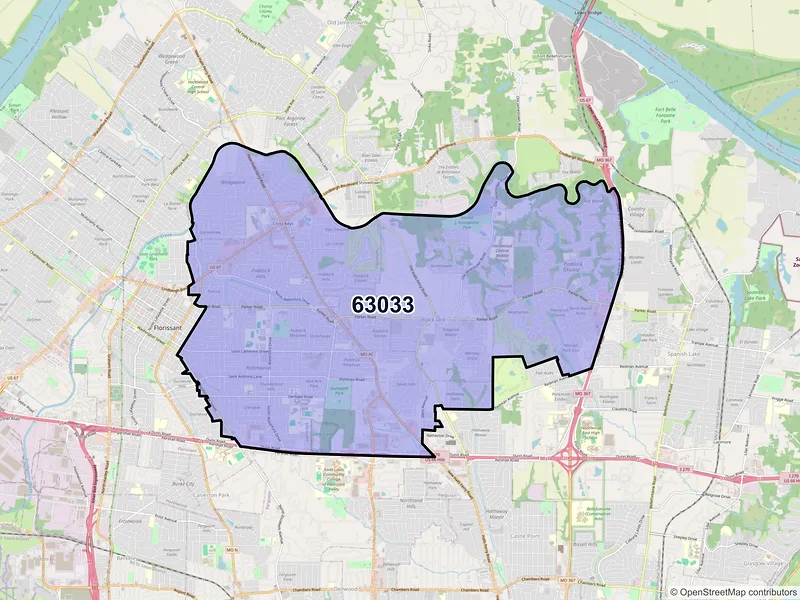 Map of ZIP Code 63033 — Florissant, MO