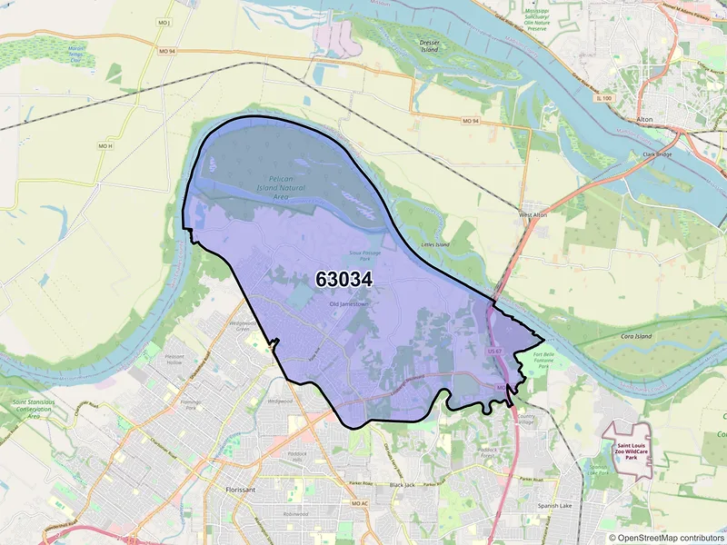 Map of ZIP Code 63034 — Florissant, MO