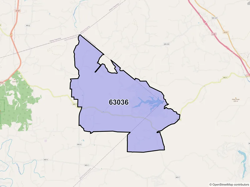 Map of ZIP Code 63036 — French Village, MO
