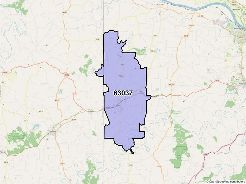 Map of ZIP Code 63037 — Gerald, MO