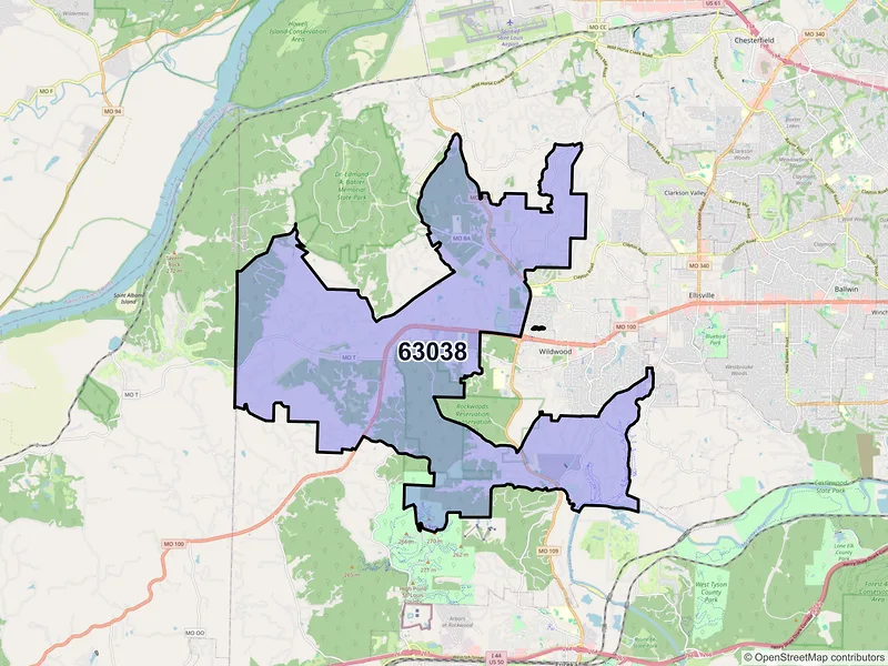 Map of ZIP Code 63038 — Wildwood, MO
