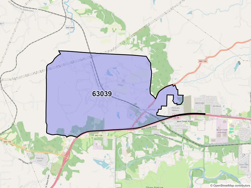 Map of Gray Summit, Missouri and ZIP codes