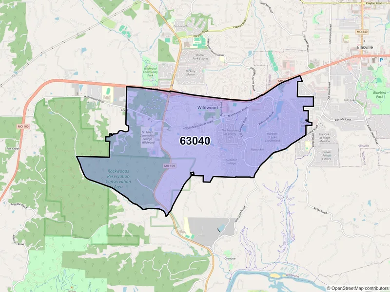 Map of ZIP Code 63040 — Wildwood, MO