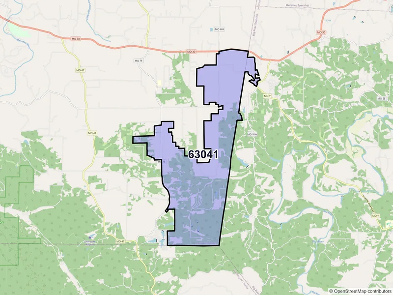 Map of Grubville, Missouri and ZIP codes