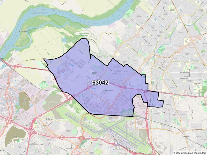 Map of ZIP Code 63042 — Hazelwood, MO