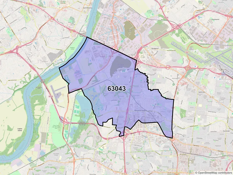 Map of ZIP Code 63043 — Maryland Heights, MO